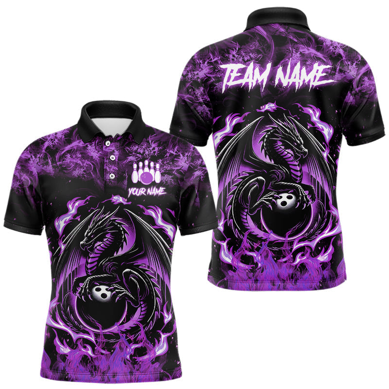 Blisscorners Black and Purple Flame Dragon bowling shirts for Men Custom Bowling Team Jersey, gift for Bowler MT1007