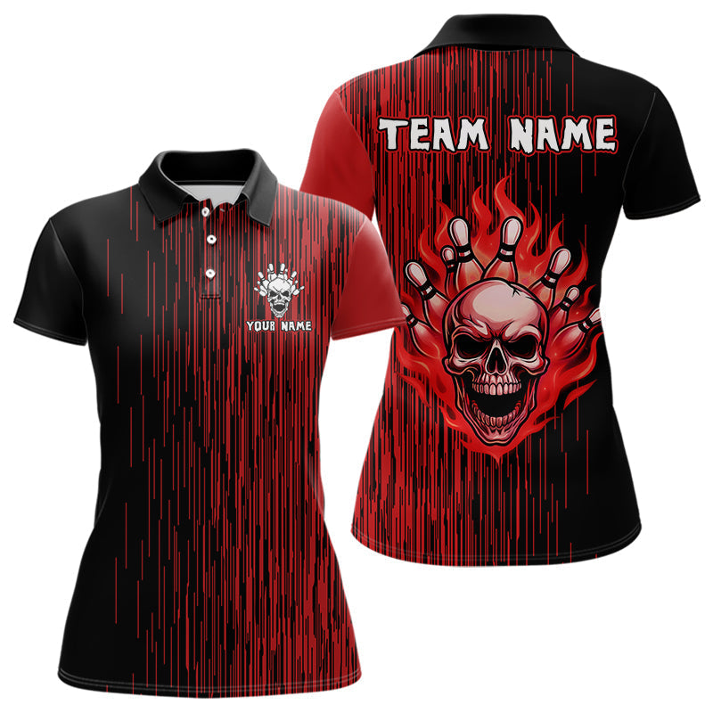 Blisscorners Black and Red pattern Flame Skull Bowling shirts for Men custom bowling jersey for team mens bowler LM1307