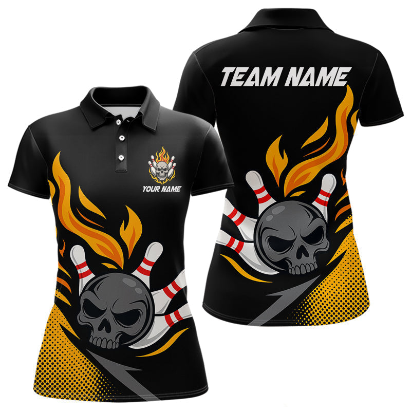 Blisscorners Custom Black and Yellow Flame Skull Bowling shirts for Men, bowling team league jerseys with Name LM1307