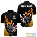 Blisscorners Custom Black and Yellow Flame Skull Bowling shirts for Men, bowling team league jerseys with Name LM1307