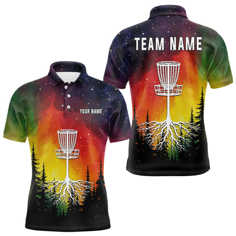 Blisscorners Colorful rainbow trees pattern Disc golf polo shirts for Mens Custom Disc Golf Clothing for Team LM3006