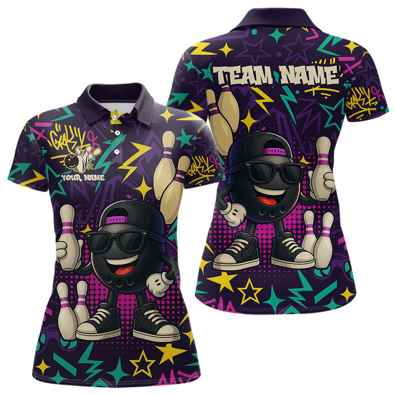Blisscorners Funny Bowling shirts for Men custom purple graffiti pattern bowling team jerseys, gift for bowlers LM1307