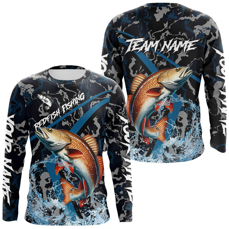 Blisscorners Custom Redfish Fishing Camo Long Sleeve Fishing Shirts, Personalized Red Drum Fishing Team Jerseys LM0607
