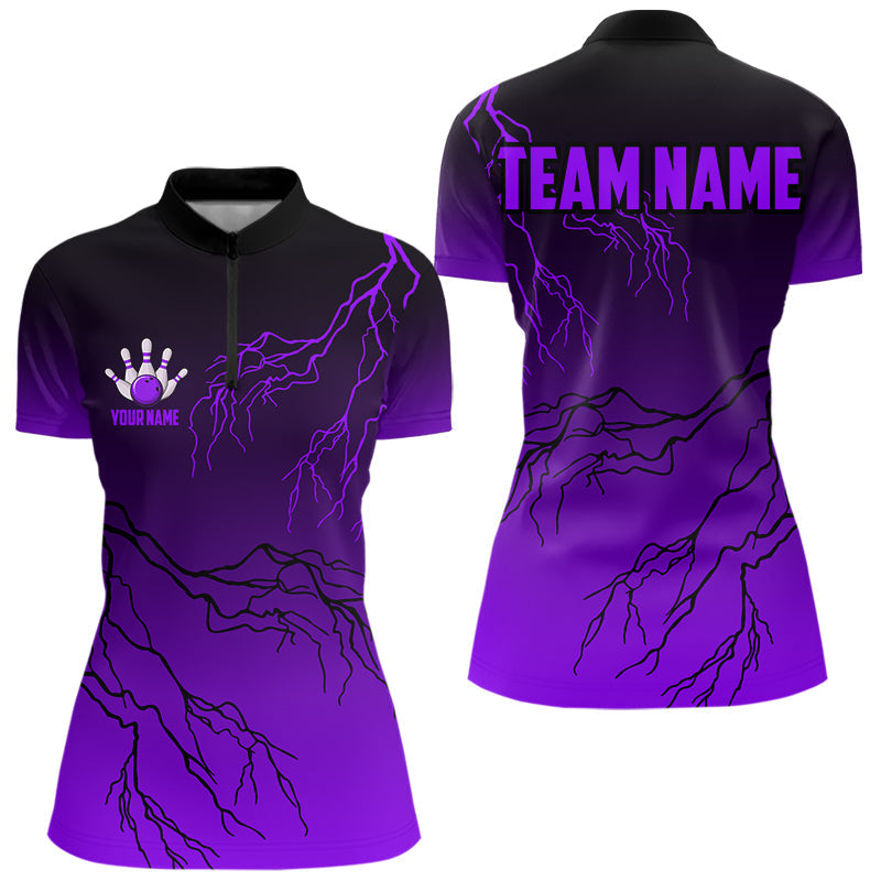 Blisscorners Black and Purple gradient Lightning thunder storm Bowling shirts for Men Custom Bowling Team Jerseys MT2306