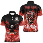 Blisscorners Red Flame Smoke American Flag Eagle Skull Mens Bowling Shirts Custom Patriotic Bowling Team Jersey MT707