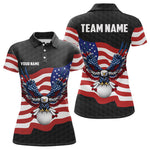 Blisscorners Black Golf pattern American Flag Eagle Men golf polo shirts Custom patriotic golf attire for mens