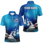 Blisscorners Custom Blue Bowling Team Mens Polo, Quarter-Zip Shirts, custom bowling jersey with name MT707