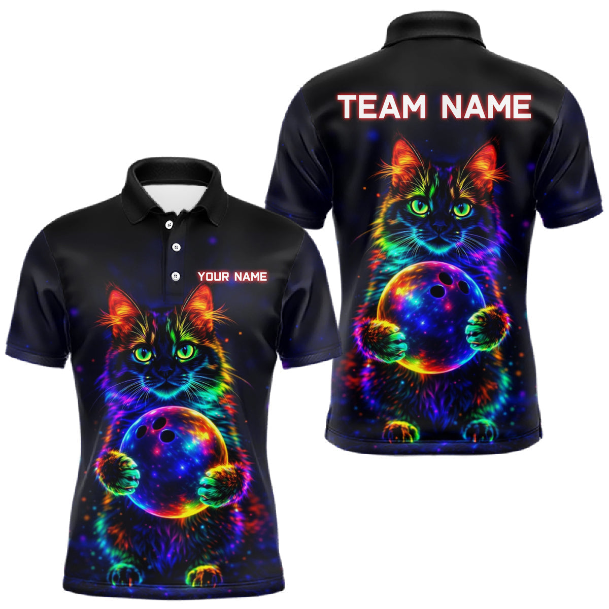 Blisscorners Neon Cat Bowling Jerseys for Men Custom Team Bowling Apparel, best bowling shirts LM2201
