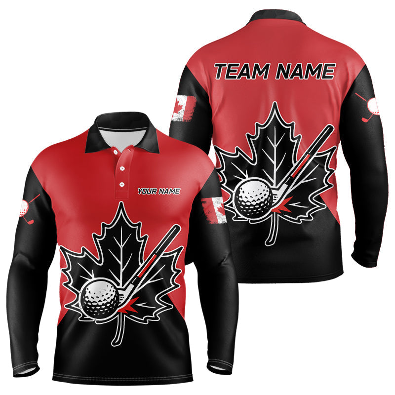 Blisscorners Black and Red maple leaf Mens golf polo shirts custom patriotic Canadian Flag golf attire for mens