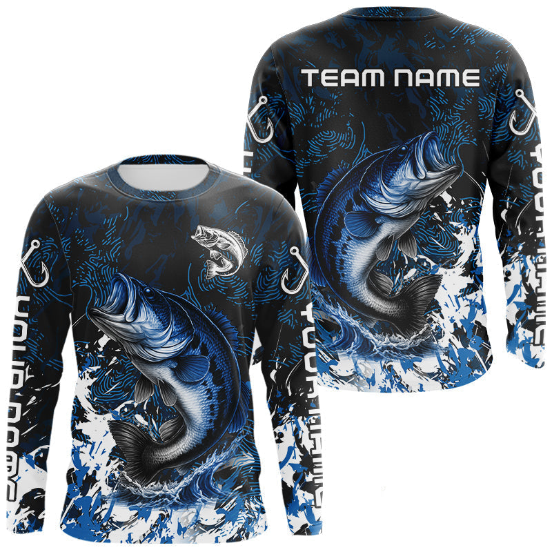Blisscorners Blue Camo Largemouth Bass fishing Custom sun protection Bass fishing shirts, Bass fishing team jerseys LM0607