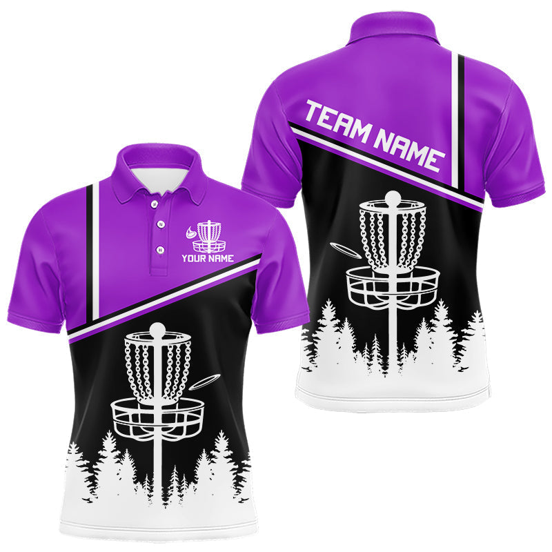 Blisscorners Black, White and Purple Disc Golf basket Mens Disc golf polo shirts Custom team disc golf jerseys