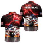 Blisscorners Red Lightning thunder storm American Flag Bowling Shirts For Men Custom Bowling Team League Jerseys LM2007