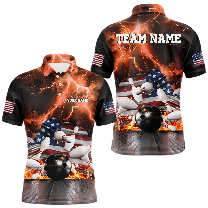 Blisscorners Orange Lightning thunder storm American Flag Bowling Shirt For Men Custom Bowling Team League Jerseys LM2007
