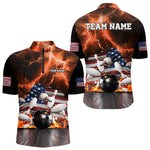 Blisscorners Orange Lightning thunder storm American Flag Bowling Shirt For Men Custom Bowling Team League Jerseys LM2007