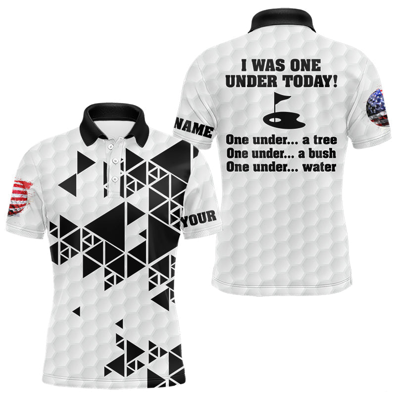 Blisscorners Funny Mens golf polo shirts black and white custom I was one under today, under a tree, bush, water LM3006