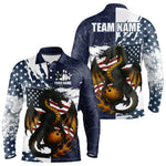 Blisscorners Red, White and Blue American Flag Dragon Bowling Shirts For Men Custom Patriotic Bowling Team Jerse LM2007