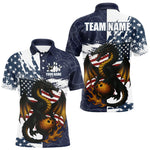 Blisscorners Red, White and Blue American Flag Dragon Bowling Shirts For Men Custom Patriotic Bowling Team Jerse LM2007