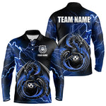 Blisscorners Personalized Black And Blue Thunder Lightning Dragon Bowling Shirts For Men, Bowling Team Uniform LM2007