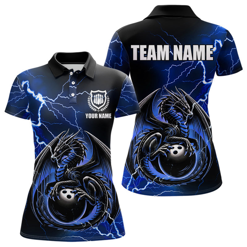 Blisscorners Personalized Black And Blue Thunder Lightning Dragon Bowling Shirts For Men, Bowling Team Uniform LM2007