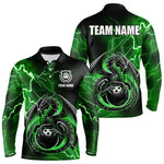Blisscorners Personalized Black And Green Thunder Lightning Dragon Bowling Shirts For Men, Bowling Team Uniform LM2007