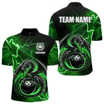 Blisscorners Personalized Black And Green Thunder Lightning Dragon Bowling Shirts For Men, Bowling Team Uniform LM2007