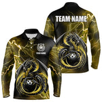 Blisscorners Personalized Black And Yellow Thunder Lightning Dragon Bowling Shirts For Men, Bowling Team Uniform LM2007
