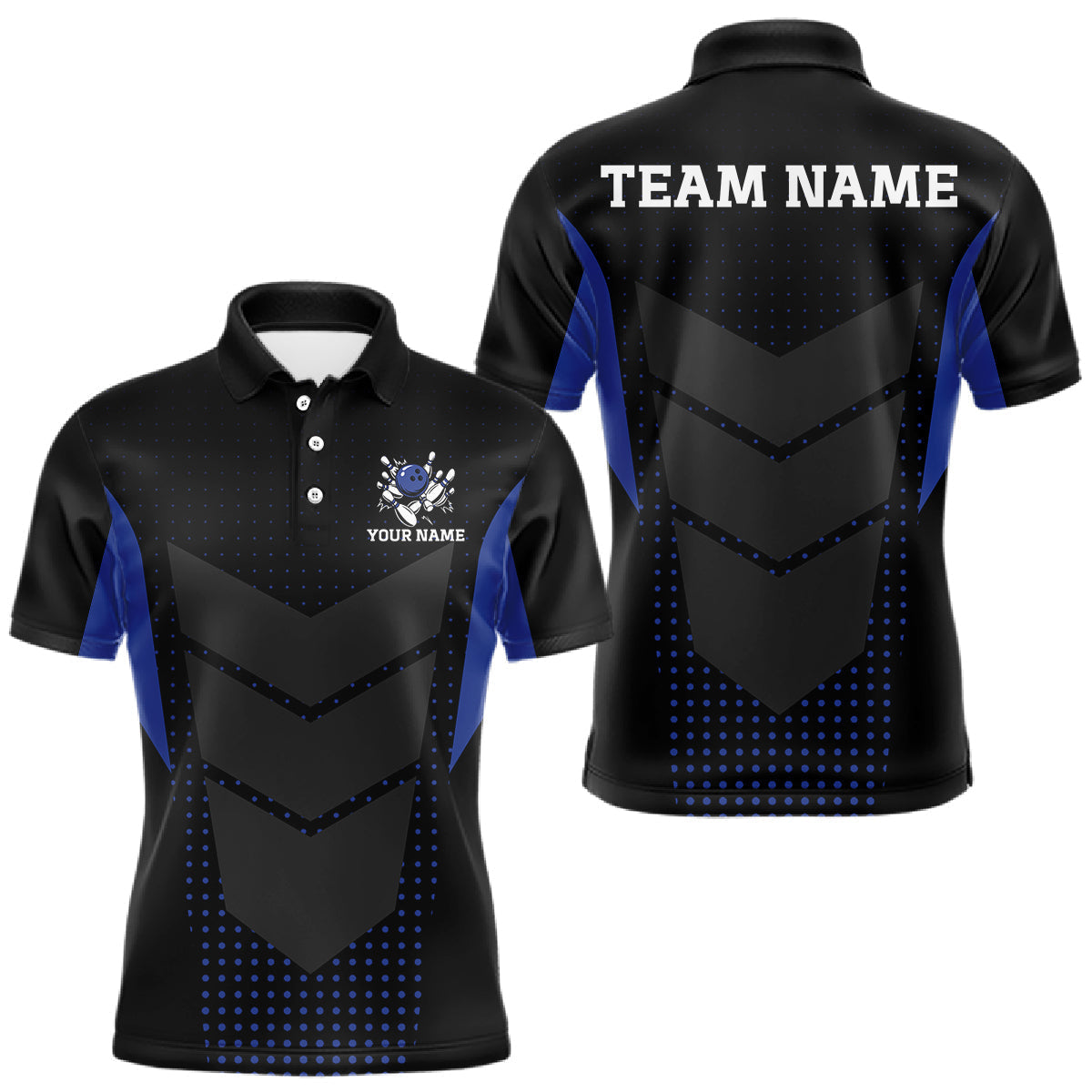 Blisscorners Navy blue and Black Mens Bowling Jerseys Custom Team bowling polo shirts for men, bowling zip jerseys LM2201