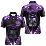 Blisscorners Black Mens disc golf polo shirts custom purple fire lightning team disc golf jersey, unique golf gift LM3006