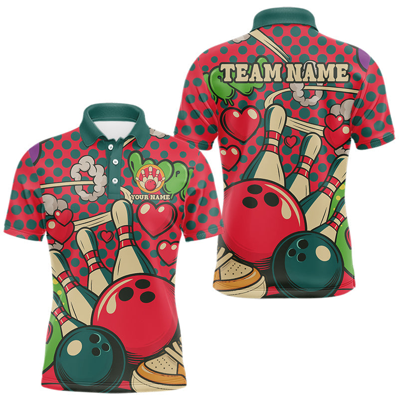 Blisscorners Colorful Bowling Polo, Quarter Zip shirts for Men Custom vintage retro bowling team league jerseys LM3006