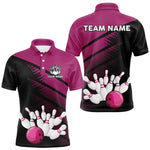 Blisscorners Black and Pink Bowling Polo, Quarter Zip shirts for Men Custom name bowling team league jerseys N LM3006