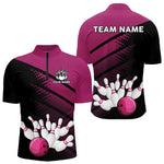 Blisscorners Black and Pink Bowling Polo, Quarter Zip shirts for Men Custom name bowling team league jerseys N LM3006
