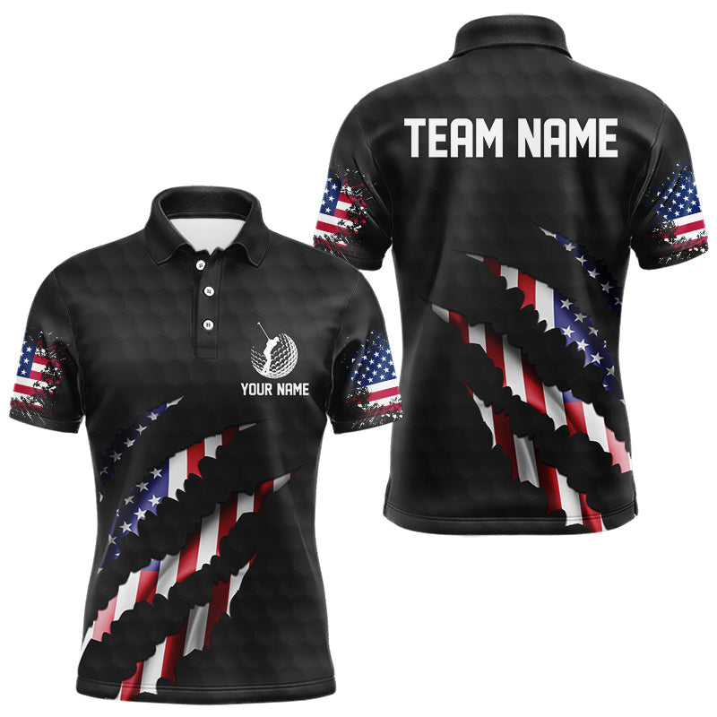 Blisscorners Personalized American Flag Men golf polo shirts, Custom Patriotic Golf Team Shirts For men | Black LM3006