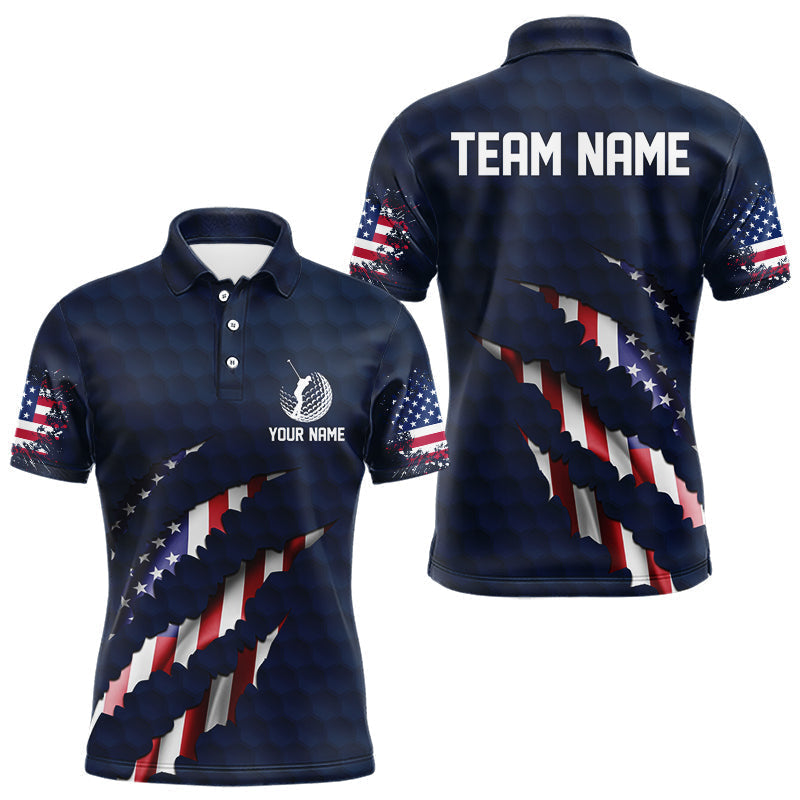 Blisscorners Personalized American Flag Men golf polo shirt, Custom Patriotic Golf Team Shirts For men | Navy Blue LM3006