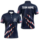 Blisscorners Personalized American Flag Men golf polo shirt, Custom Patriotic Golf Team Shirts For men | Navy Blue LM3006