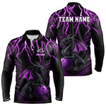 Blisscorners Black & Purple Lightning Thunder Dragon Bowling Shirt For Men Custom Dragon Bowling Team Shirt Uniform