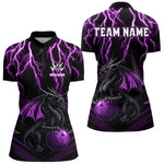Blisscorners Black & Purple Lightning Thunder Dragon Bowling Shirt For Men Custom Dragon Bowling Team Shirt Uniform