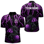 Blisscorners Black & Purple Lightning Thunder Dragon Bowling Shirt For Men Custom Dragon Bowling Team Shirt Uniform