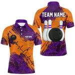 Blisscorners Orange & Purple Grunge Camo Heartbeat Bowling Polo, 1/4 Zip Shirt For Men Custom Bowling Team JerseyMT0306