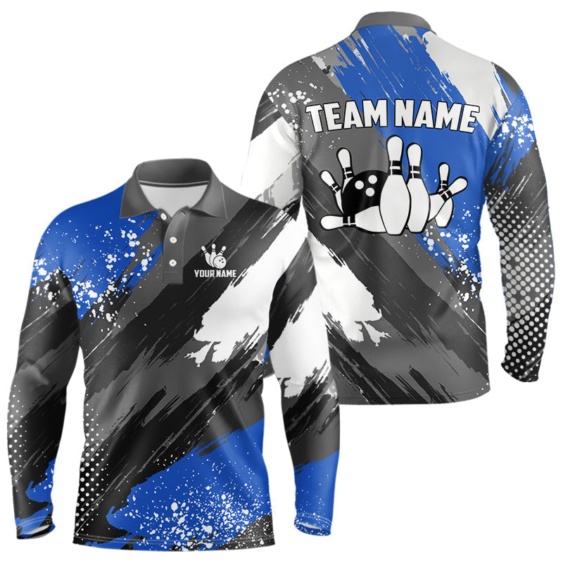 Blisscorners Blue Grunge pattern Bowling Team Shirt For Men Custom Bowling jersey Uniform Bowler Outfits
