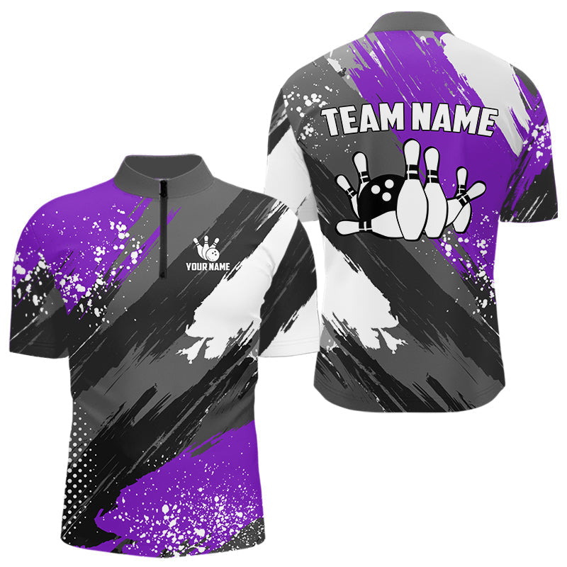 Blisscorners Purple Grunge pattern Bowling Team Shirt For Men Custom Bowling jersey Uniform Bowler OutfitsMT0306