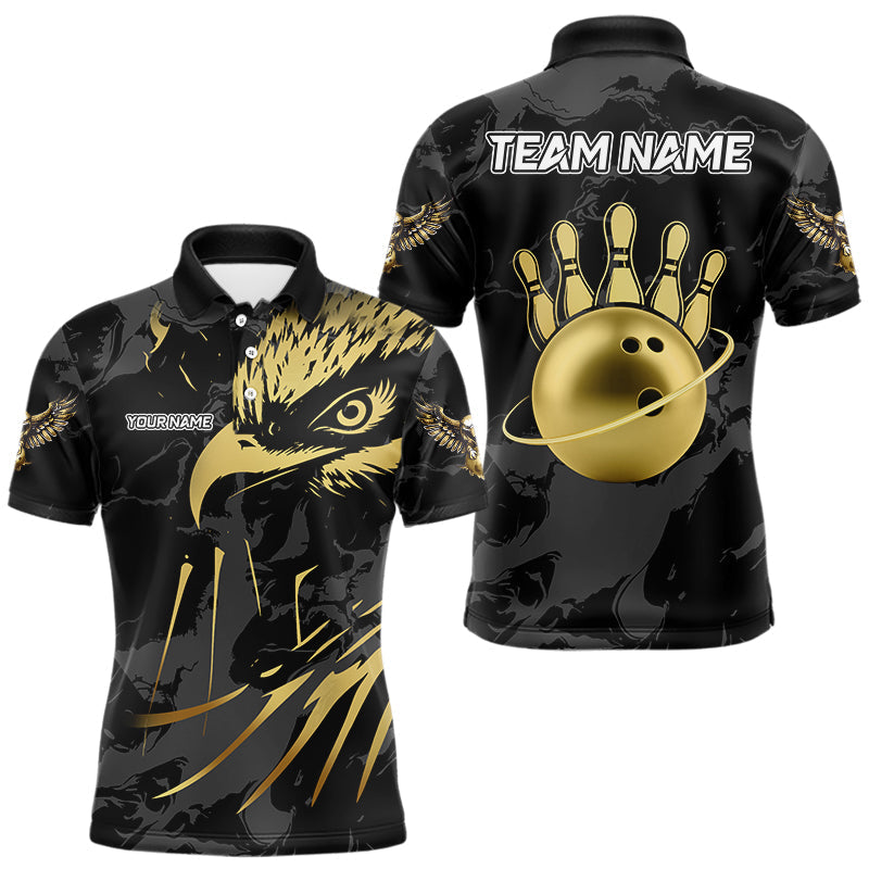 Maxxcorners Black and Gold Eagle Bowling Polo, Quarter Zip Shirts For Men custom Bowling league outfits MT0307