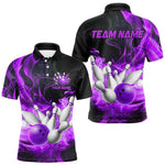Blisscorners Black And Purple Flame Custom Bowling Shirts For Men, Flame Bowling League Shirts Outfits