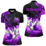 Blisscorners Black And Purple Flame Custom Bowling Shirts For Men, Flame Bowling League Shirts Outfits
