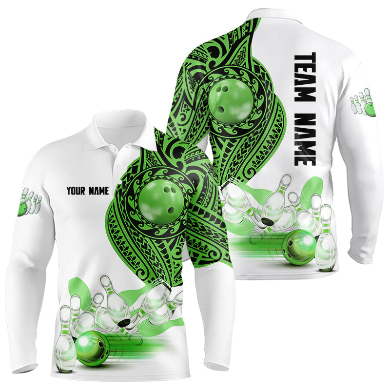 Blisscorners Green and White Tribal pattern Mens Bowling Shirts Custom Bowling outfit men Team bowling jersey