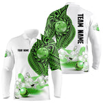 Blisscorners Green and White Tribal pattern Mens Bowling Shirts Custom Bowling outfit men Team bowling jersey
