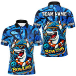 Blisscorners Funny Blue Camo Shark Men Bowling Polo, Quarter Zip Shirts Custom Team Shark Bowling Outfit Jersey