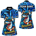 Blisscorners Funny Blue Camo Shark Men Bowling Polo, Quarter Zip Shirts Custom Team Shark Bowling Outfit Jersey