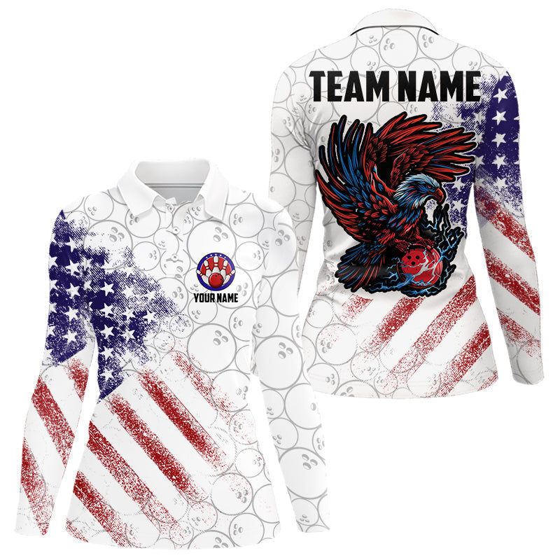 Blisscorners Retro American Flag white camo Eagle Bowling Shirt for Men Custom Patriotic Bowling Team Jersey