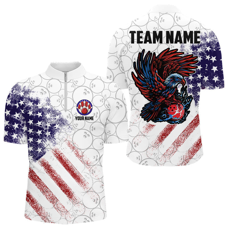 Blisscorners Retro American Flag white camo Eagle Bowling Shirt for Men Custom Patriotic Bowling Team Jersey