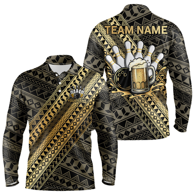 Blisscorners Yellow and Black tribal pattern Bowling and Beer shirts for men custom Team Bowling jerseys outfit MT2904
